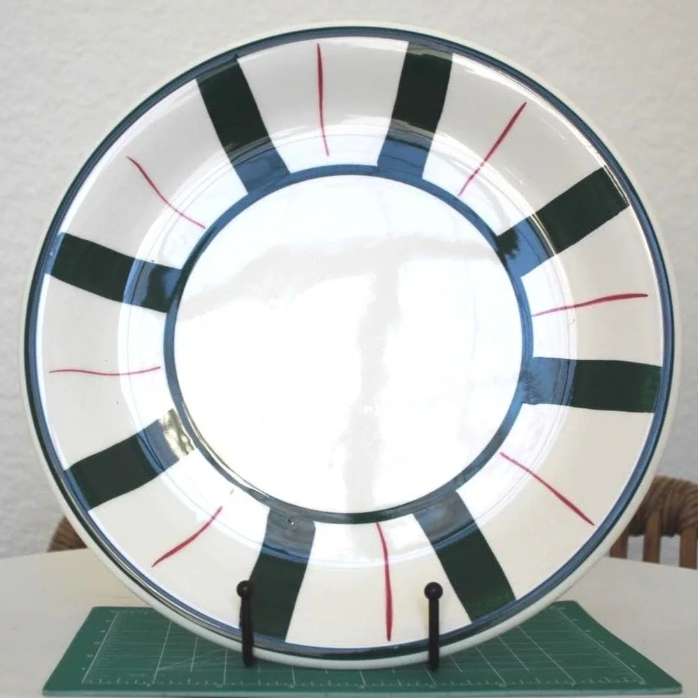 Furio Italy Large 12 inch Serving‎ Plate Platter Green Red Striped Ceramic
